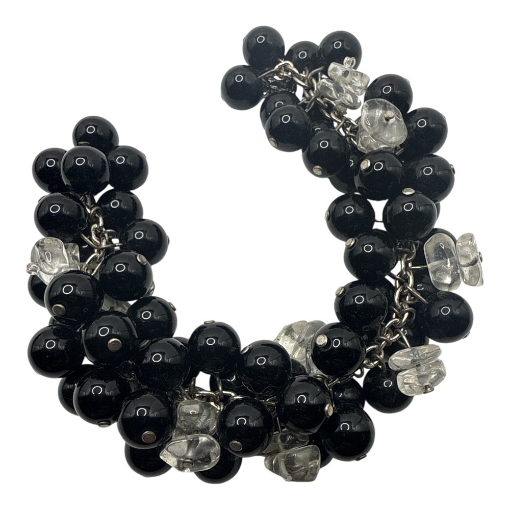 Karla Jordan Y2K Chunky Black Bead Cluster Bracelet Statement Silver Tone